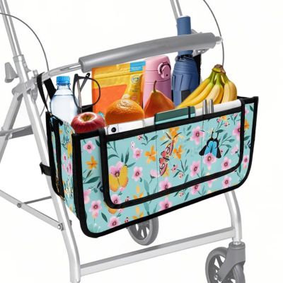 LVEWYB Butterfly Floral Rollator Bag Tote Organizer for Universal Walkers Walker Bag Mobility Aid Accessory Pouch for Seniors in Assisted Living