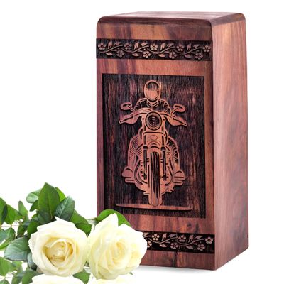 MUKTIVE 5 Inch Black Bike Small Handmade Wooden Cremation Urn for Ashes for Women - Urns for Human Ashes Adult - Pack of 1 with 6 Cubic Inches