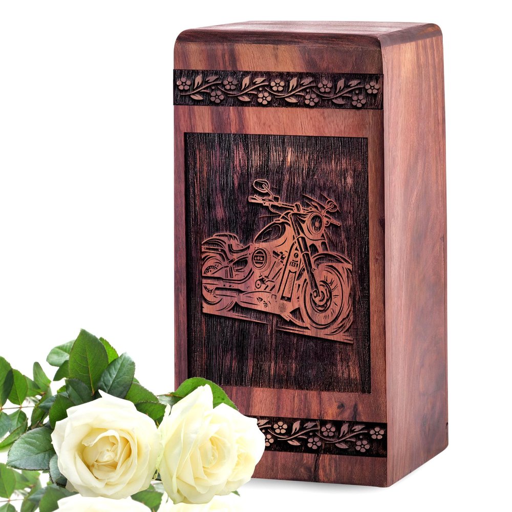 MUKTIVE 10 Inch Black Bike Large Memorial Wooden Urns for Human Ashes Adult Female - Handmade Cremation Urn for Ashes Adult Male - Pack of 1 with 180 Cubic Inches