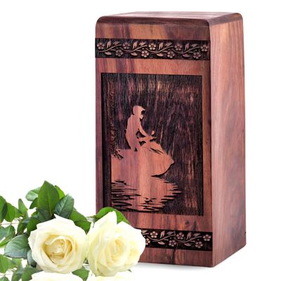 MUKTIVE 10 Inch Black Riding-Jet Large Wooden Urns for Human Ashes Adult Man - Handmade Memorial Urn for Ashes for Women - Pack of 1 with 180 Cubic Inches