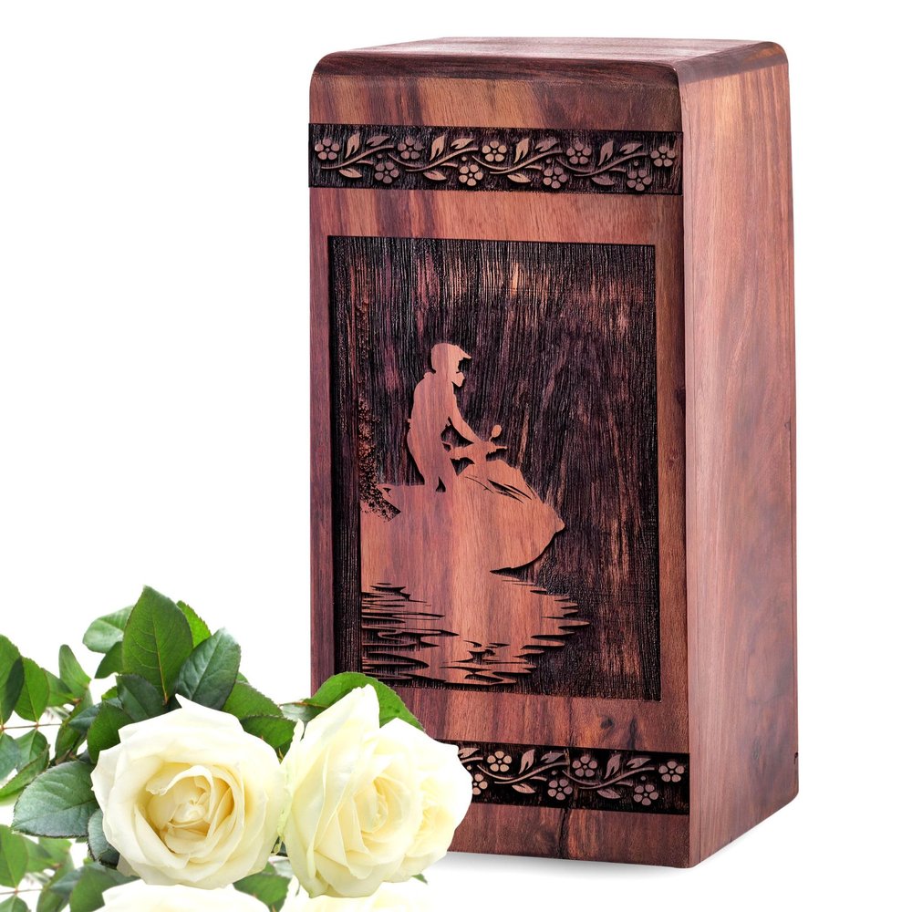 MUKTIVE 10 Inch Black Riding-Jet Large Wooden Urns for Human Ashes Adult Man - Handmade Memorial Urn for Ashes for Women - Pack of 1 with 180 Cubic Inches