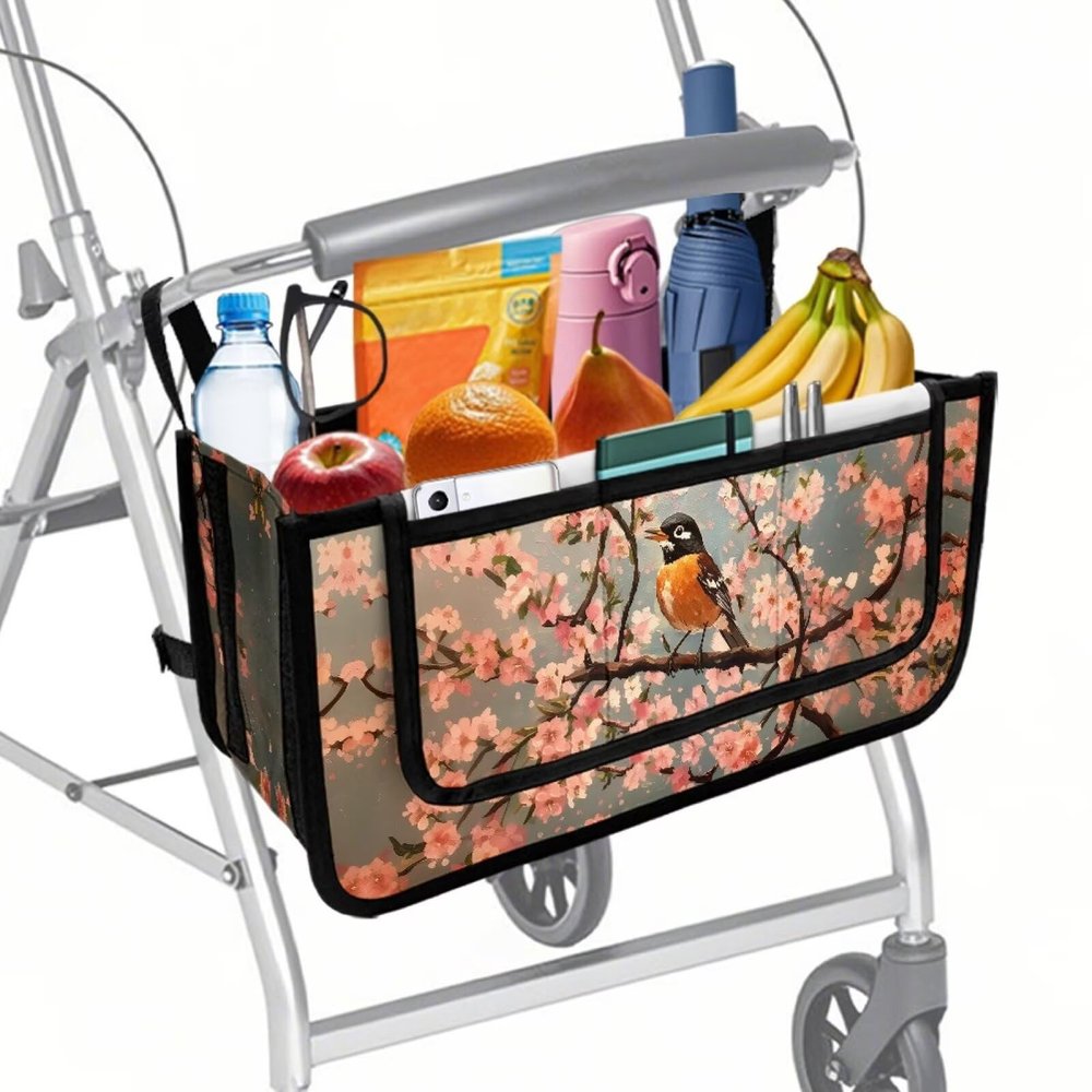 LVEWYB Robin Bag for Walker Foldable Walker Storage Bag Hand-Free Carry Storage Bag for Universal Walkers Wheelchair Basket Pouch for Elderly