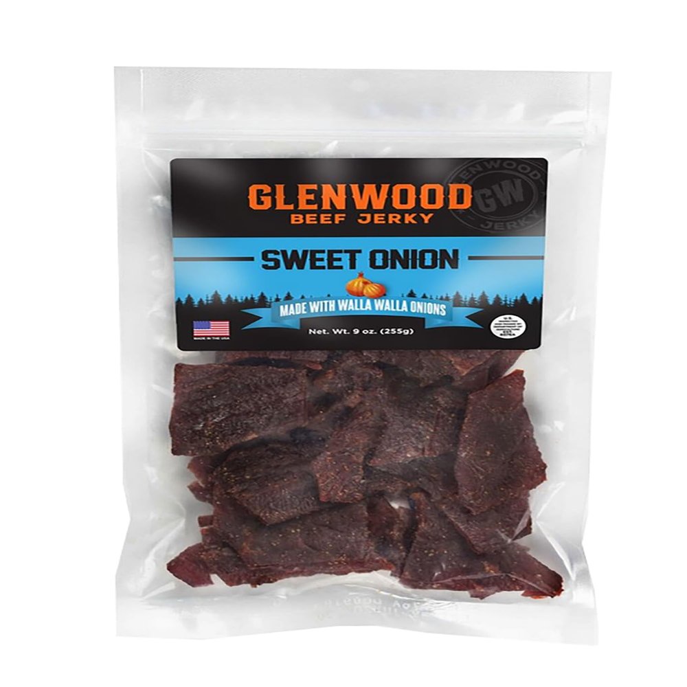 Glenwood Beef Jerky Sweet Onion Meat Snack 9 Ounce, Sweet Beef Jerky with Walla Walla Onion, Made in the USA