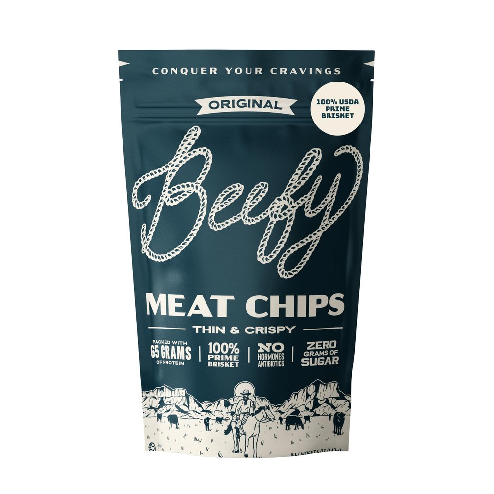 Beefy Meat Chips Original Flavor | 13g Protein Per Serving, Only 2 Ingredients, Prime Brisket Jerky Chips with Real Salt | High Protein Zero Sugar Snack | Carnivore Diet Friendly | 5 oz. Bag, 1 Pack