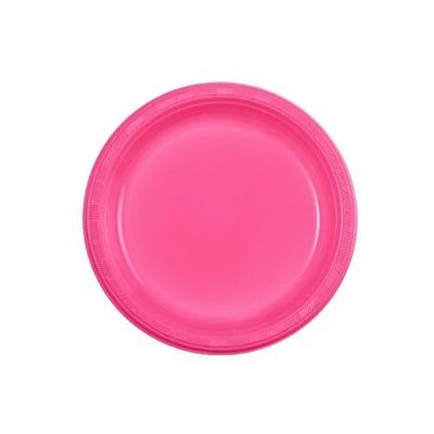 EcoQuality 7 inch Round Hot Pink Plastic Salad Plates Heavy-Duty Disposable Party Plates for Birthdays, BBQs, Picnics & Events for Catering, Weddings, and Holiday Gatherings (90)