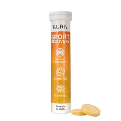 KURK Sugar Free Electrolytes Tablets for Water, Hydration Tablets with Curcumin & Natural Ingredients for Post-Exercise Comfort, 185x More Absorbable Than Powders, Plant-Based (Pineapple) (20 Tablets)