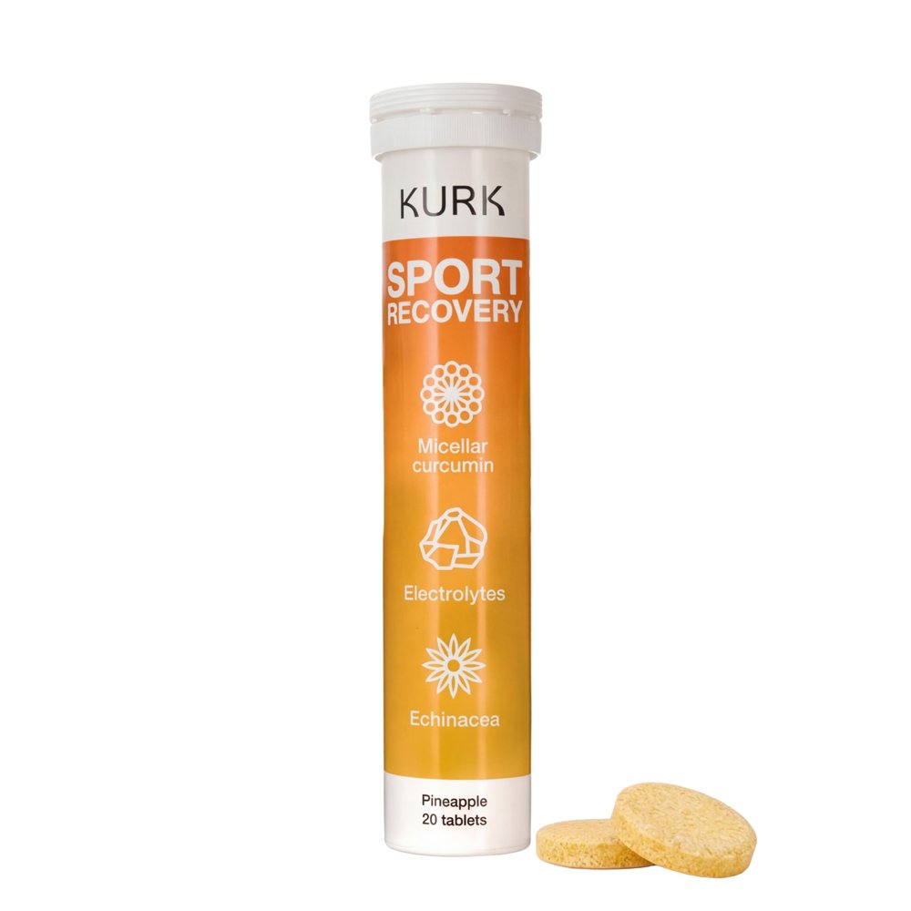 KURK Sugar Free Electrolytes Tablets for Water, Hydration Tablets with Curcumin & Natural Ingredients for Post-Exercise Comfort, 185x More Absorbable Than Powders, Plant-Based (Pineapple) (20 Tablets)