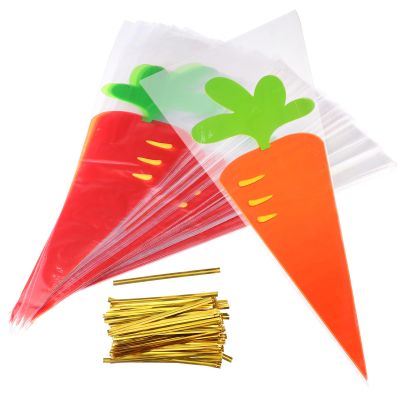 FOMIYES 100pcs Triangular Carrot Pattern Candy Bags Popcorn Storage for Parties Gatherings and Treats