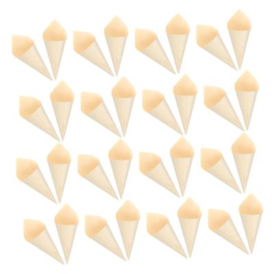 HEALLILY 50pcs Food Cones Miniature Waffle Cones for Charcuterie Appetizers Desserts Natural Wood Tasting Cups for Events Gatherings