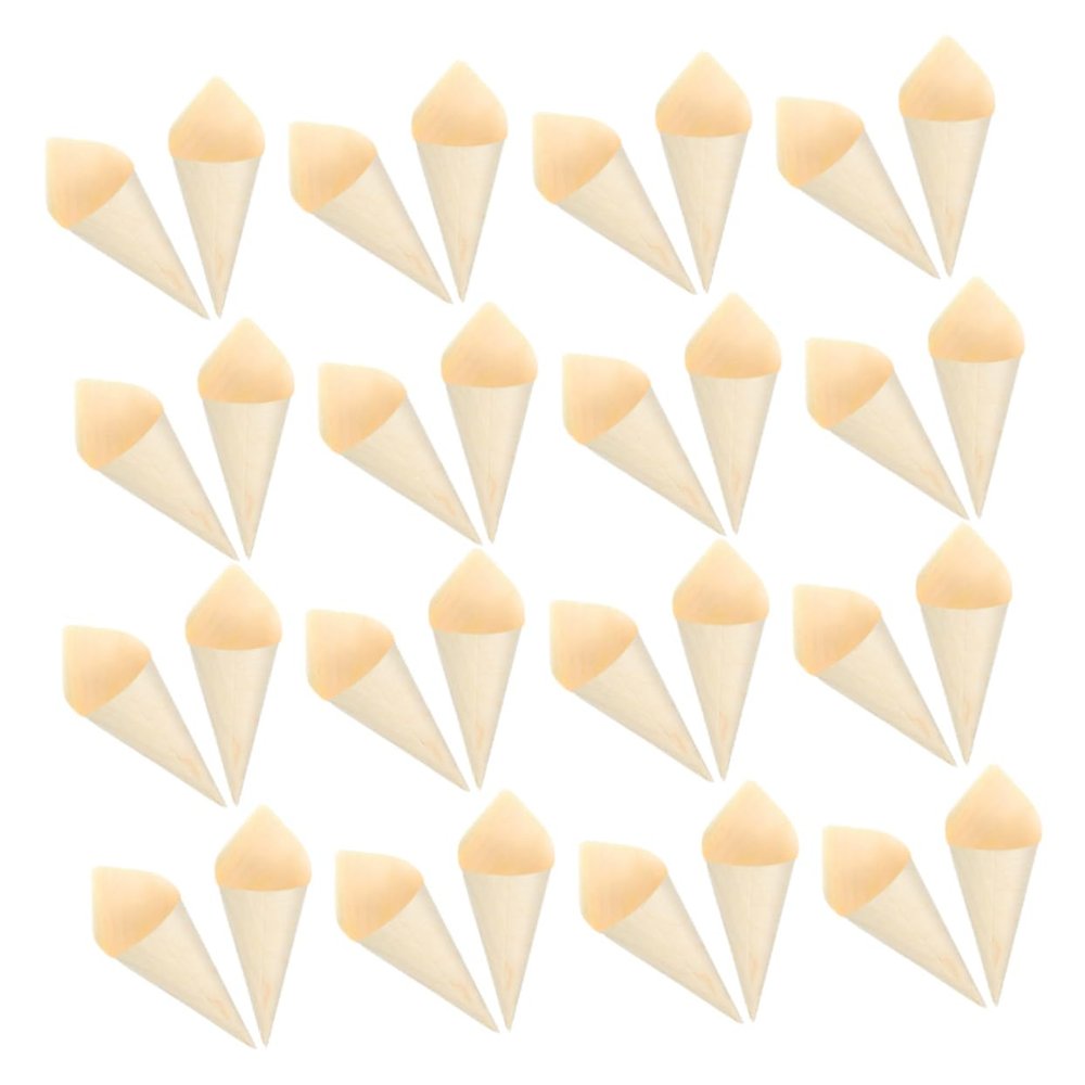 HEALLILY 50pcs Food Cones Miniature Waffle Cones for Charcuterie Appetizers Desserts Natural Wood Tasting Cups for Events Gatherings