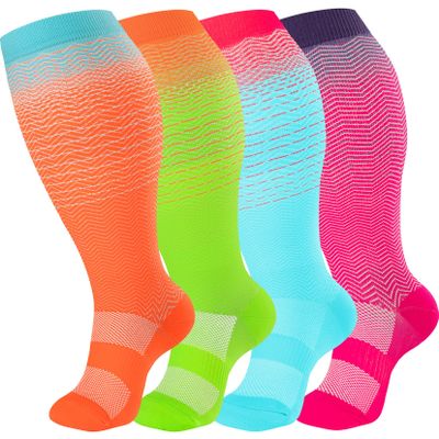 bropite 3/4 Pairs Plus Size Compression Socks for Women & Men 20-30 mmhg-Extra Wide Calf Support Socks for Medical,Running