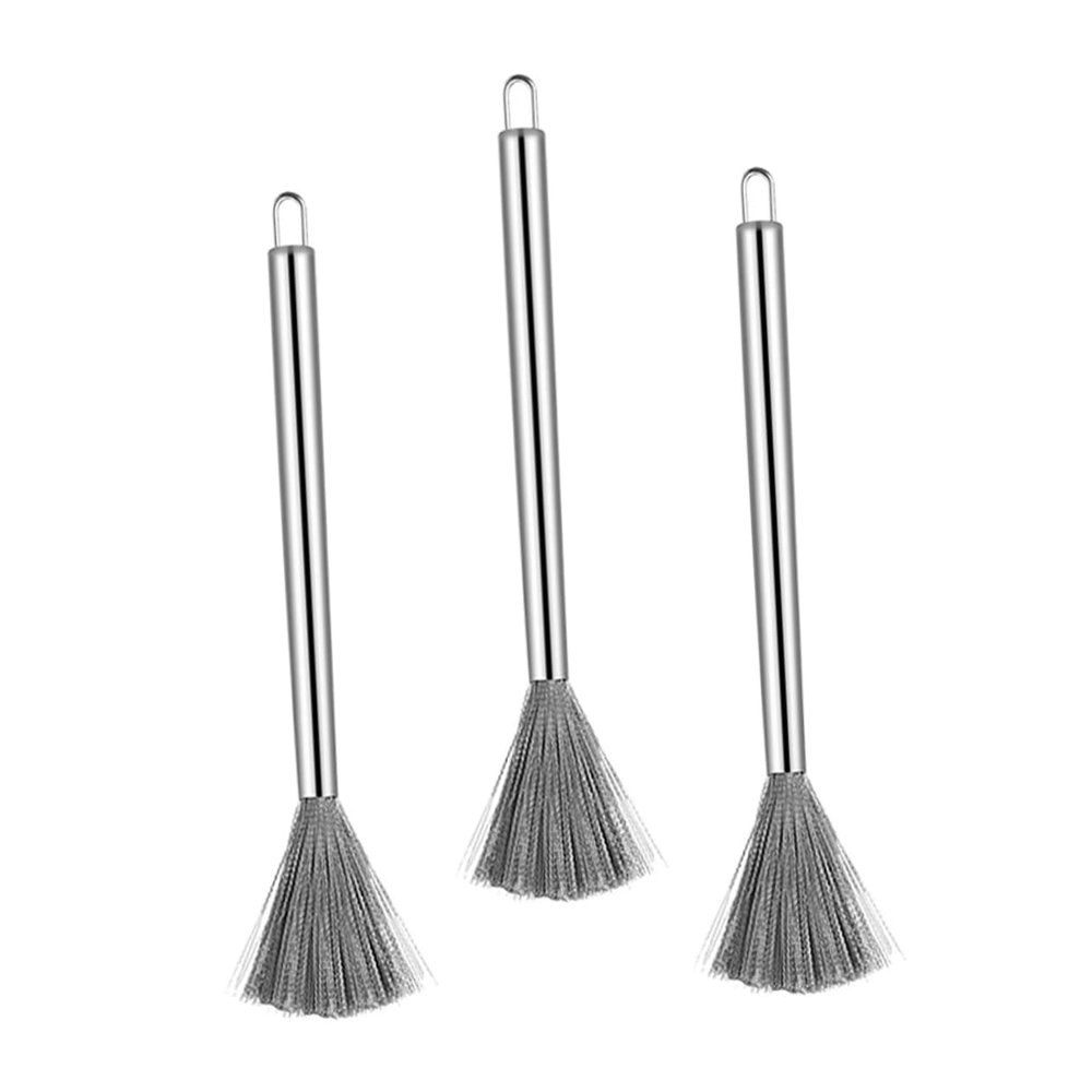 Kisangel 3pcs Stainless Steel Pot Cleaning Brush Dish Brush Long Handle for Cleaning Kitchen