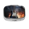 Electric Guitar Pill Box 2 Compartment Square Portable Pill Case for Pocket or Purse Small Weekly Medicine Planner Travel Pillbox with Mirror Decorative Metal Vitamin Holder Gifts view 2