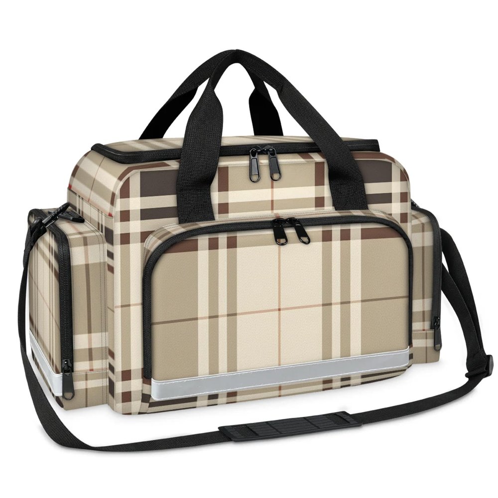 First Aid Bags Empty, Rustic Plaid Emergency Bag First Aid Kit Multiple Compartment Kit Carrier On Call Trauma Bag for Paramedics Emergency Medical Supplies Kit