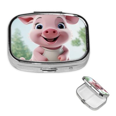 Smiling Pill Box 2 Compartment Square Portable Pill Case for Pocket or Purse Small Weekly Medicine Planner Travel Pillbox with Mirror Decorative Metal Vitamin Holder Gifts