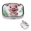 Smiling Pill Box 2 Compartment Square Portable Pill Case for Pocket or Purse Small Weekly Medicine Planner Travel Pillbox with Mirror Decorative Metal Vitamin Holder Gifts view 1