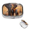 Cute Elephant Baby and mom Pill Box 2 Compartment Square Portable Pill Case for Pocket or Purse Small Weekly Medicine Planner Travel Pillbox with Mirror Decorative Metal Vitamin Holder Gifts view 1