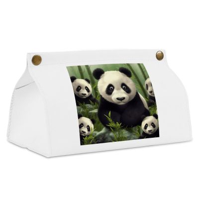 Cute Panda White Tissue Box Cover Rectangle PU Leather Cover for Tissue Boxes Modern Tissue Holder for Bathroom Office Tissue Holders Decorative Cute Napkin Holder for Kitchen Bedroom