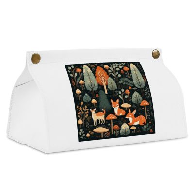 Animals And Woodland White Tissue Box Cover Rectangle PU Leather Cover for Tissue Boxes Modern Tissue Holder for Bathroom Office Tissue Holders Decorative Cute Napkin Holder for Kitchen Bedroom