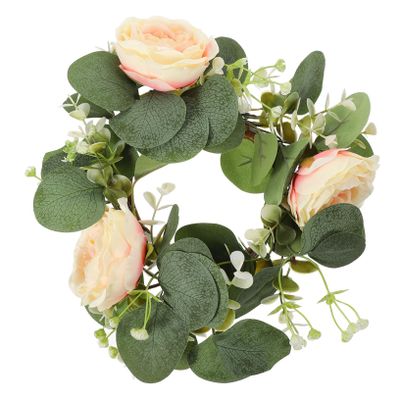 ABOOFAN Pillar Candle Wreath Realistic Artificial Roses for Wedding Home Decor and Events European Style Floral Candle Centerpiece Color Random