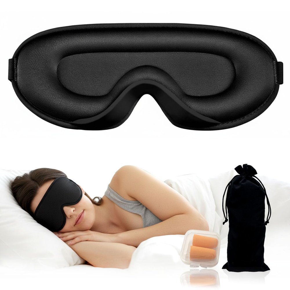3D Sleep Mask for Side Sleepers, Blackout & Zero Pressure - Breathable Memory Foam, Adjustable Strap - for Travel, Yoga & Meditation Black