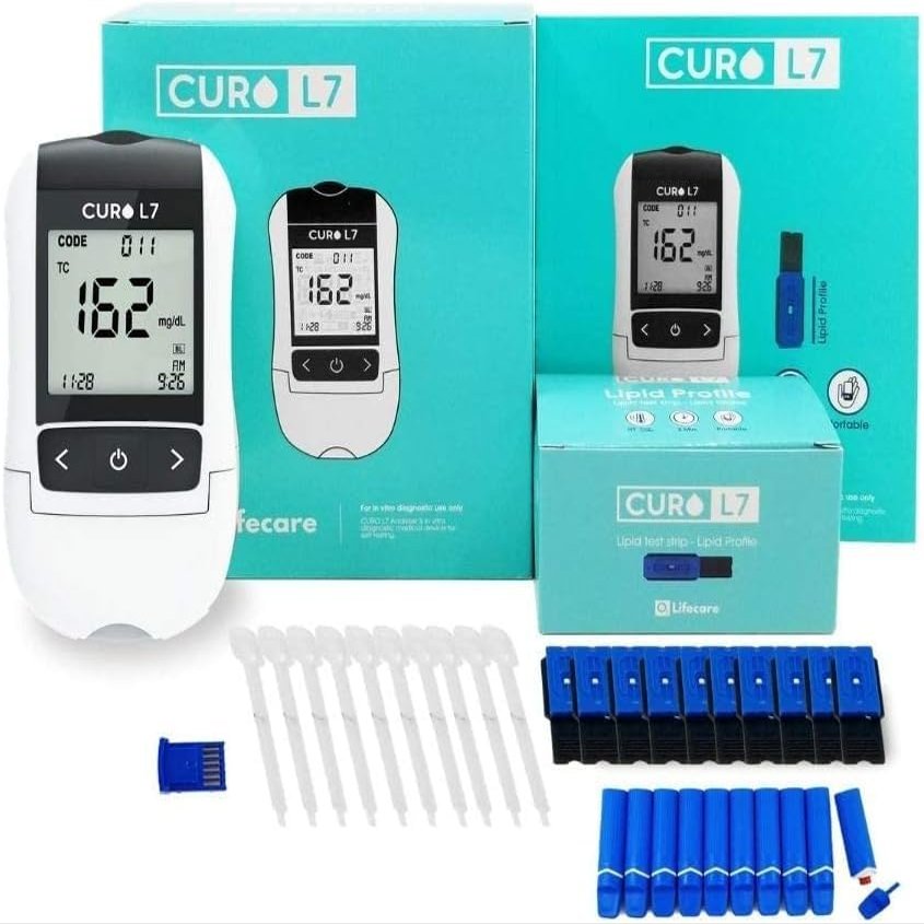10 x Test Strips HOME Cholesterol Test Kit CUROfit L7 Professional Grade All in One Included 1 x Test Device, 10 x Test Strips, Lancets & EziTube Rod
