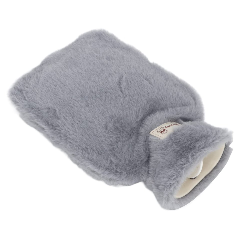 1000ml Hot Water Bottle, Wide Mouth Anti Slip Texture Warm Water Bottle with Washable Soft Plush Cover for Menstrual Cramps (Violet) (Light Gray)