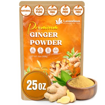 Lavendium, Premium 25oz Ginger Powder, 100% Natural & Pure Ground Ginger Root, Non-GMO, No Preservatives, Plant-Based & Vegan, Perfect for Ginger Tea, Curry, Baking & Smoothies