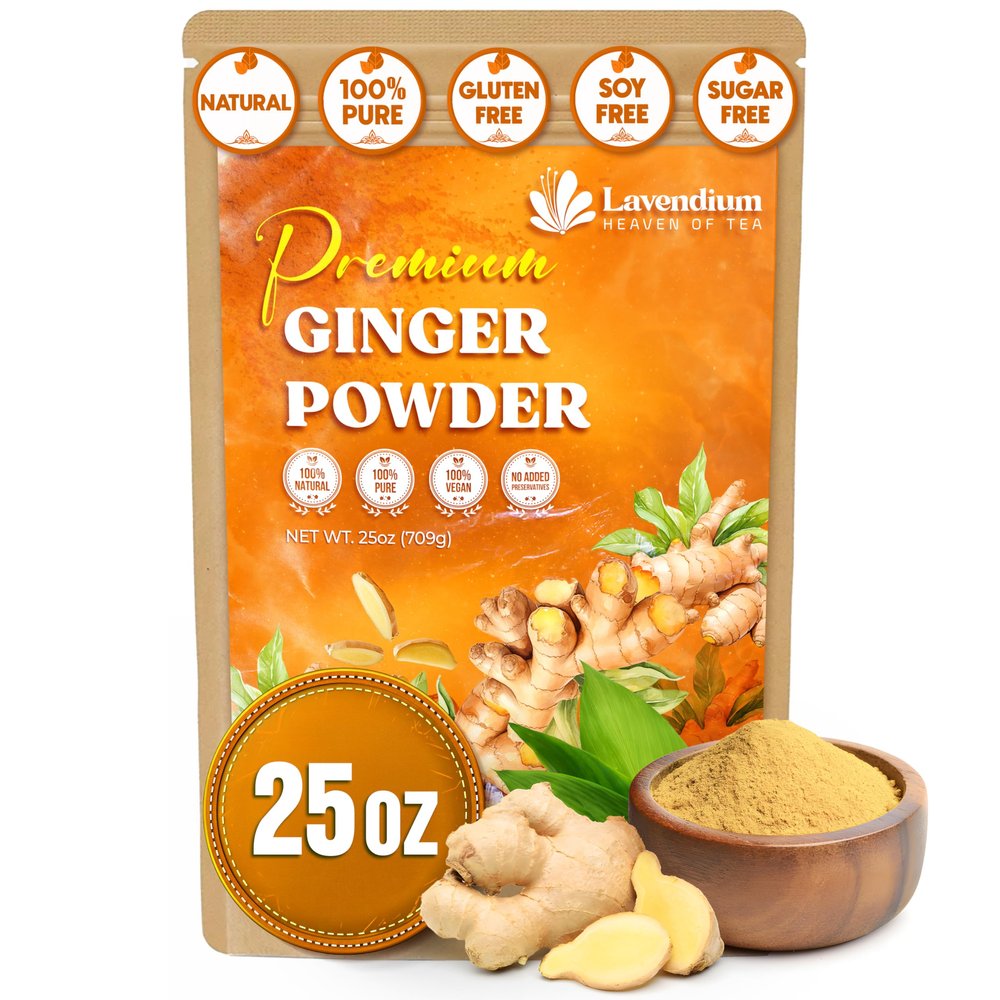 Lavendium, Premium 25oz Ginger Powder, 100% Natural & Pure Ground Ginger Root, Non-GMO, No Preservatives, Plant-Based & Vegan, Perfect for Ginger Tea, Curry, Baking & Smoothies