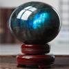 SBOTTON Natural Labradorite Ball Crystal Sphere with Wood Stand, Reiki Chakra Energy Healing Stone Figurine Home Decor, Gifts for Friends.(110mm) view 1
