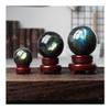 SBOTTON Natural Labradorite Ball Crystal Sphere with Wood Stand, Reiki Chakra Energy Healing Stone Figurine Home Decor, Gifts for Friends.(110mm) view 2