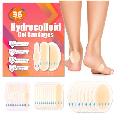 36PCS Hydrocolloid Blister Bandages Waterproof Blister Bandages for Feet & Toes Blister Pads, Blister Cushions for Blister Prevention & Relief Long-Lasting Heel Protectors for Shoes
