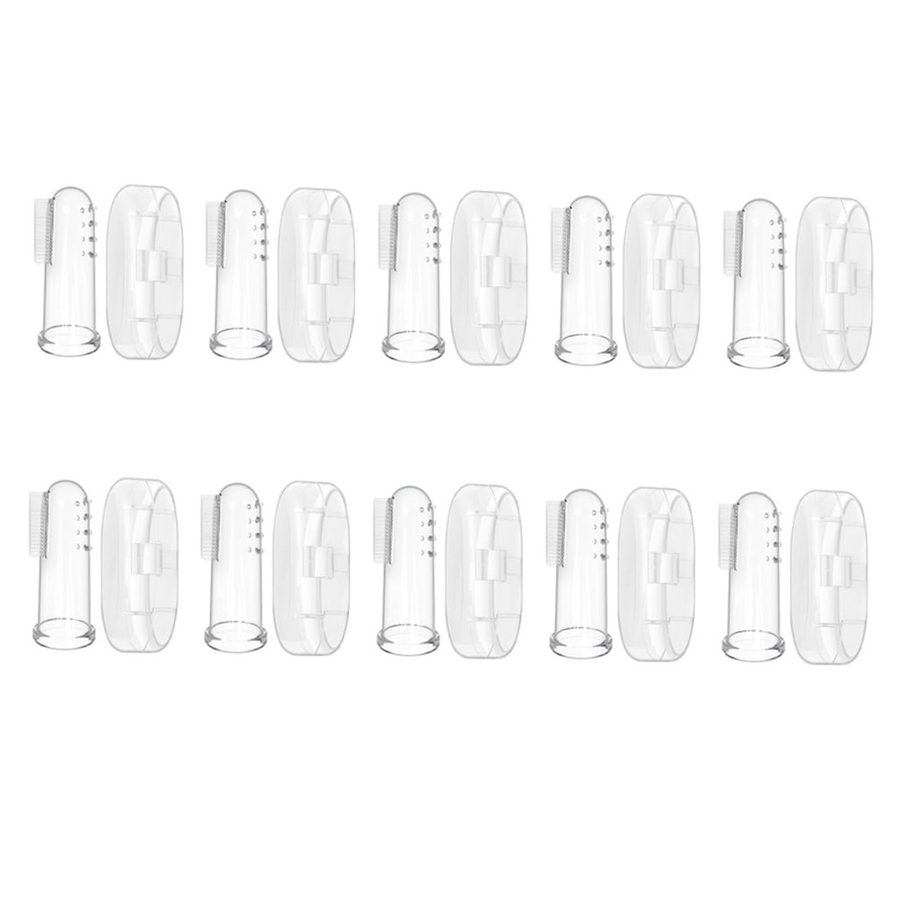 SHERCHPRY 10sets Finger Toothbrushes Silicone Boy Girl Oral Massagers with Storage Cases Double-Sided Design for Teething Relief and Teeth Cleaning Food-Grade Safe for Gums and Teeth