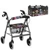 Rollator Walker Seat and Backrest Rollbar Covers Set Easy to Use Rollator Storage Under Seat Bag Folding UnderSeat Walker Pouch for Seniors, Moon Mushroom Skeleton view 1