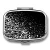 Small Pill Case, Travel Pill Box, Black White Glitterprinting Pill Case,Portable Pill Organizer,Two Compartments Travel Pill Organizer,Portable Pill Container Medicine Vitamin Organizer view 1