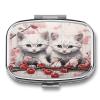 Small Pill Case, Travel Pill Box, Cat and Cherryprinting Pill Case,Portable Pill Organizer,Two Compartments Travel Pill Organizer,Portable Pill Container Medicine Vitamin Organizer view 1