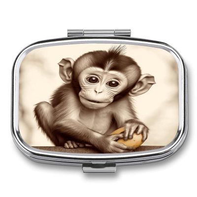 Small Pill Case, Travel Pill Box, Cute Monkeyprinting Pill Case,Portable Pill Organizer,Two Compartments Travel Pill Organizer,Portable Pill Container Medicine Vitamin Organizer