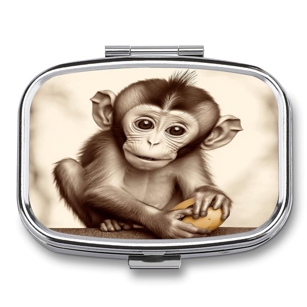 Small Pill Case, Travel Pill Box, Cute Monkeyprinting Pill Case,Portable Pill Organizer,Two Compartments Travel Pill Organizer,Portable Pill Container Medicine Vitamin Organizer