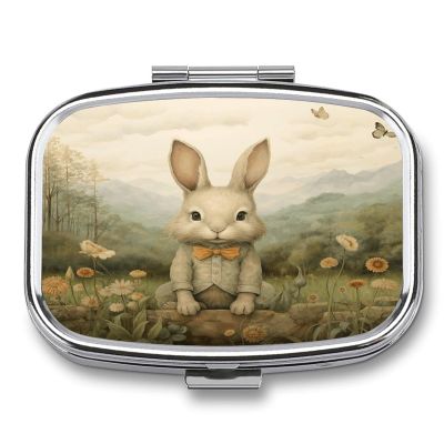 Small Pill Case, Travel Pill Box, Sit on The Grassprinting Pill Case,Portable Pill Organizer,Two Compartments Travel Pill Organizer,Portable Pill Container Medicine Vitamin Organizer