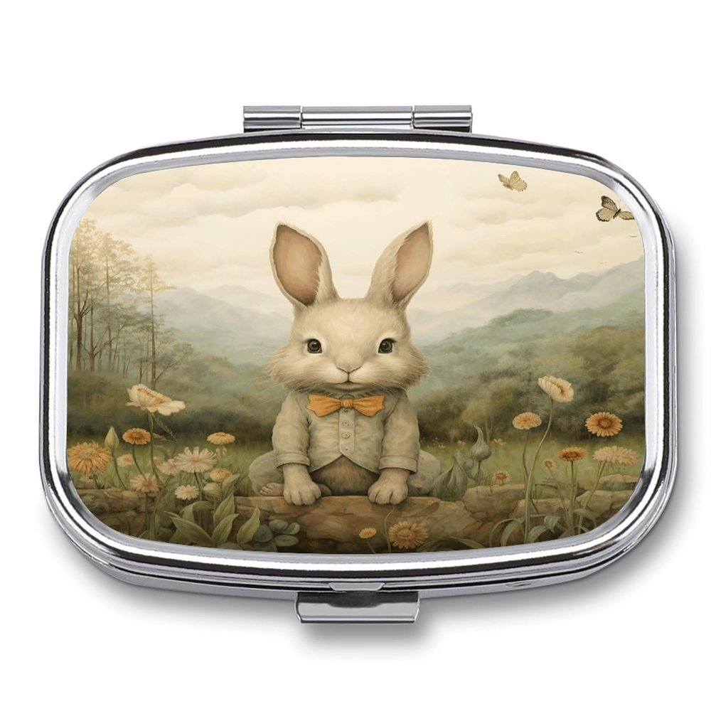 Small Pill Case, Travel Pill Box, Sit on The Grassprinting Pill Case,Portable Pill Organizer,Two Compartments Travel Pill Organizer,Portable Pill Container Medicine Vitamin Organizer