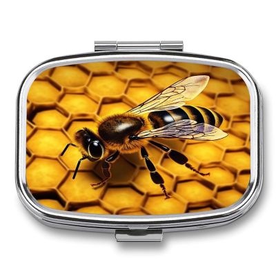 Small Pill Case, Travel Pill Box, Yellow Honeyprinting Pill Case,Portable Pill Organizer,Two Compartments Travel Pill Organizer,Portable Pill Container Medicine Vitamin Organizer