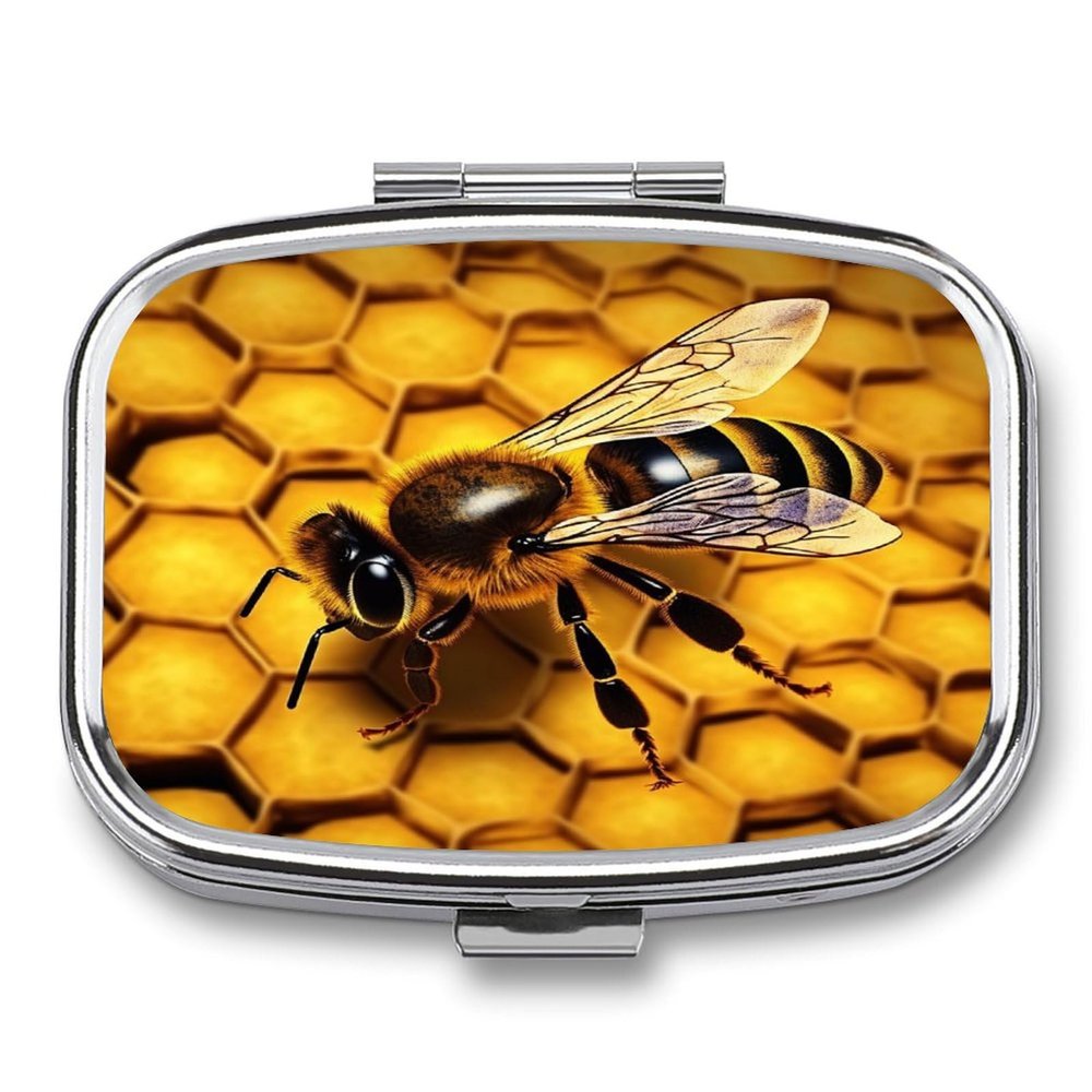 Small Pill Case, Travel Pill Box, Yellow Honeyprinting Pill Case,Portable Pill Organizer,Two Compartments Travel Pill Organizer,Portable Pill Container Medicine Vitamin Organizer