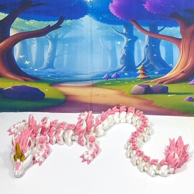24 Inches 3D Printed Dragon with Dragon Egg, Articulated White and Pink Cherry Blossom, Fidget ADHD Autism Toy D051-DR-24