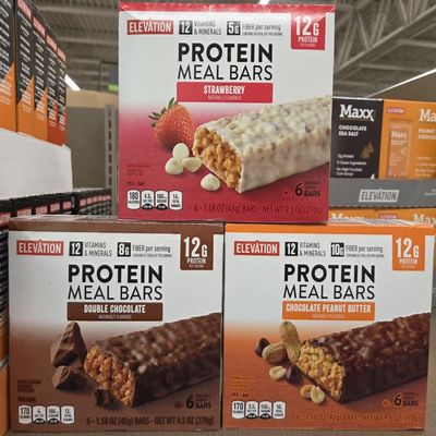 Elevation Meal Bars Double Chocolate, Strawberry, Chocolate Peanut Butter, 9.5oz 270g (Three Boxes)