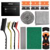 AIHSUMC Heavy Duty Oven Cleaner Brush Kits, 12 Pcs Oven Cleaning Tools Accessories, Include Razor Blade Scraper, Crevice Cleaning Brush, Steel Wool Scrubber, Scrub Sponges,Cleaning Rags