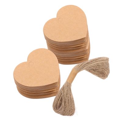 VALICLUD 1set Decorative Heart Tags Blank Kraft Hanging Tags Twine for Valentine Day Weddings Crafts and Labels