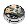 Lighthouse Seaside Print Mini Pill Box, Cute Round 3 Partitions Small Pill Cases Organizer for Purse Pocket, Gifts, Travel view 2