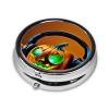 Halloween Pumpkin with Headphones Print Mini Pill Box, Cute Round 3 Partitions Small Pill Cases Organizer for Purse Pocket, Gifts, Travel view 2