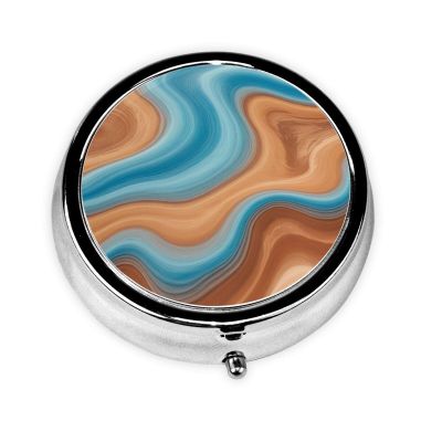 Wavy Colored Fluid Earthen Print Mini Pill Box, Cute Round 3 Partitions Small Pill Cases Organizer for Purse Pocket, Gifts, Travel