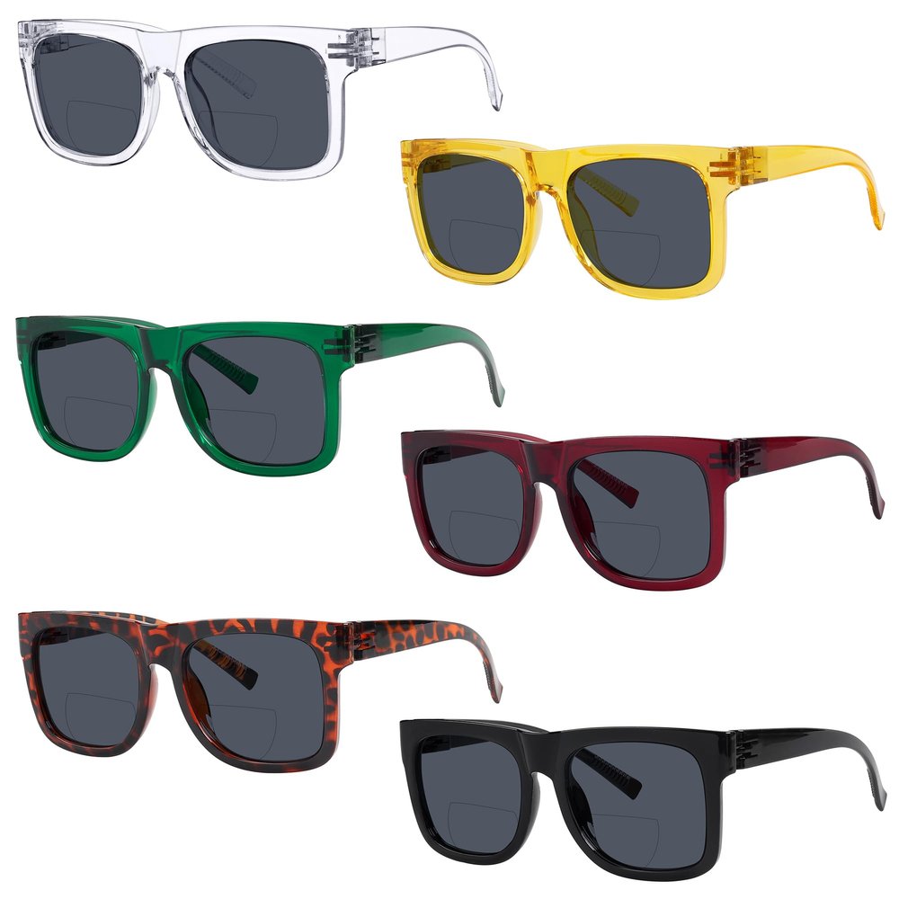 Eyekepper Bifocal Sunglasses for Women Men 1.0, Square 6 Pack